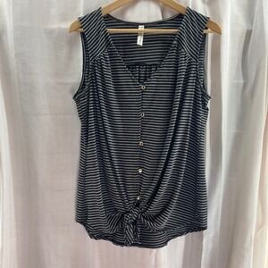 Per Seption Concept Striped Button Front Tie Waist Sleeveless Top Women's Size L